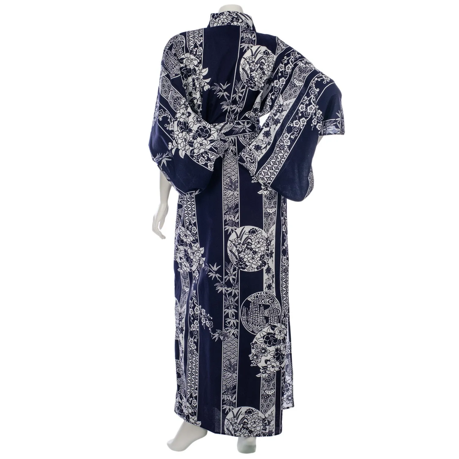 Navy and White Floral Japanese Cotton Kimono