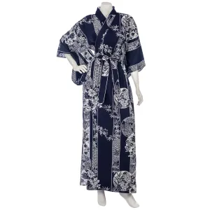 Navy and White Floral Japanese Cotton Kimono