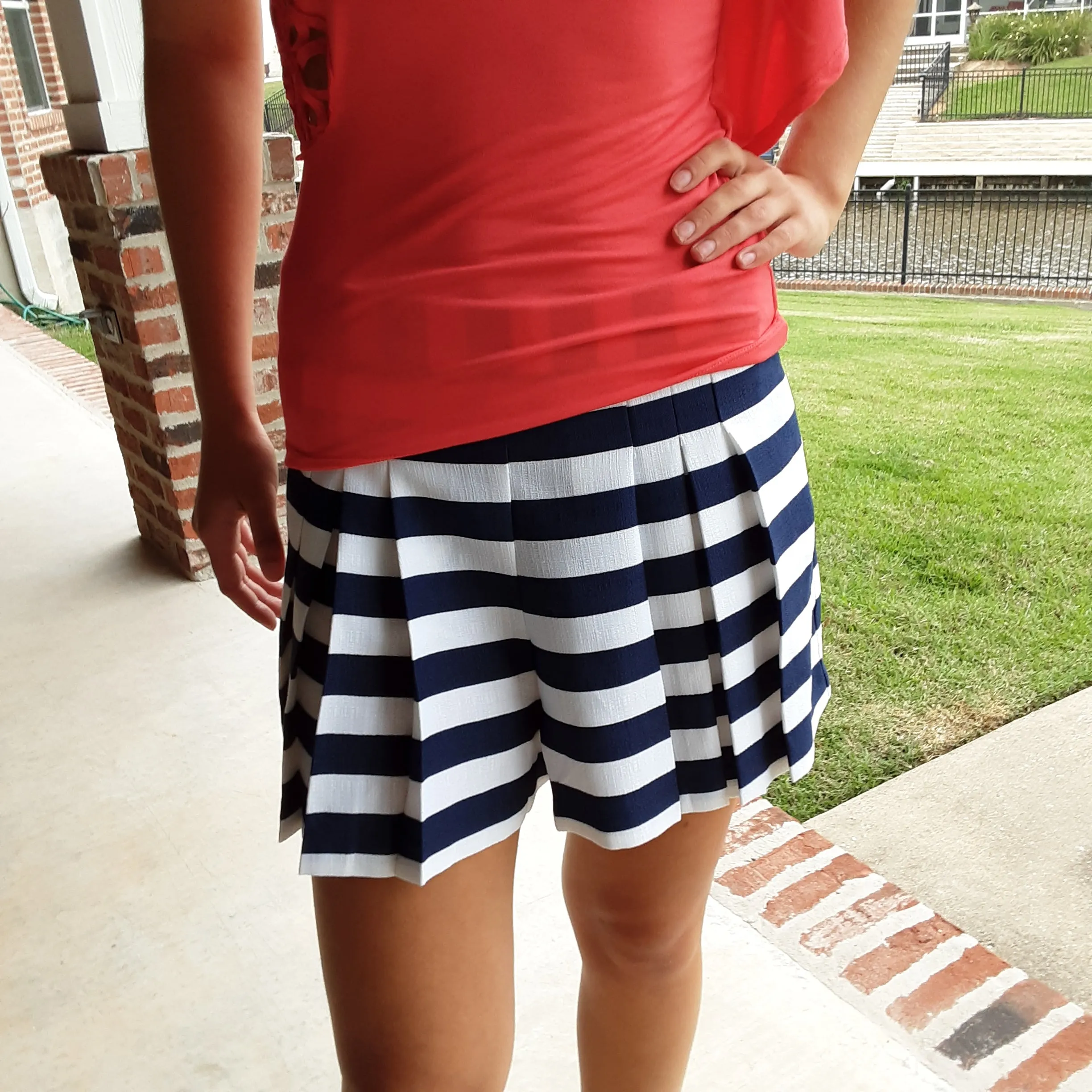 Navy and White Horizontal Stripe Skort | Everly