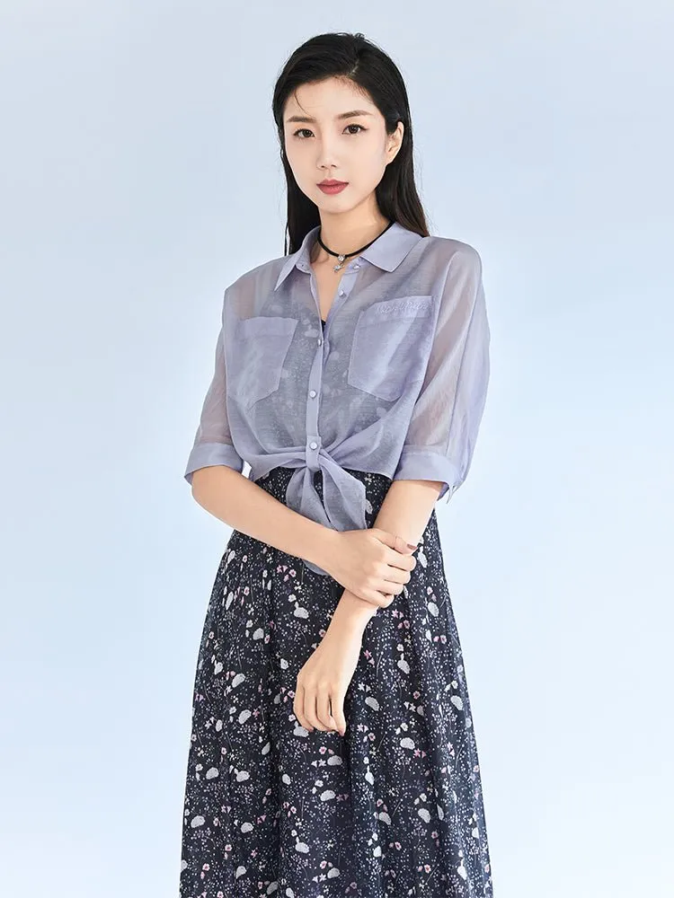 Navy Blue Ditsy Floral Cami Dress With Shirt