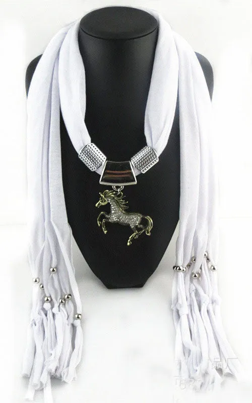 Necklace Scarf with Horse Pendant