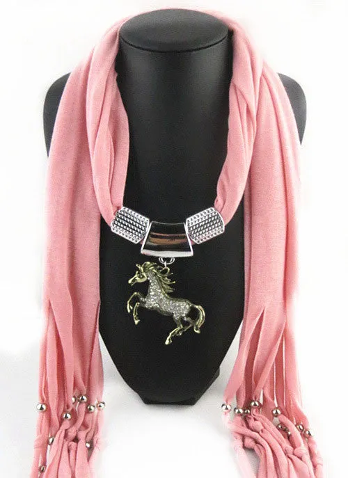 Necklace Scarf with Horse Pendant