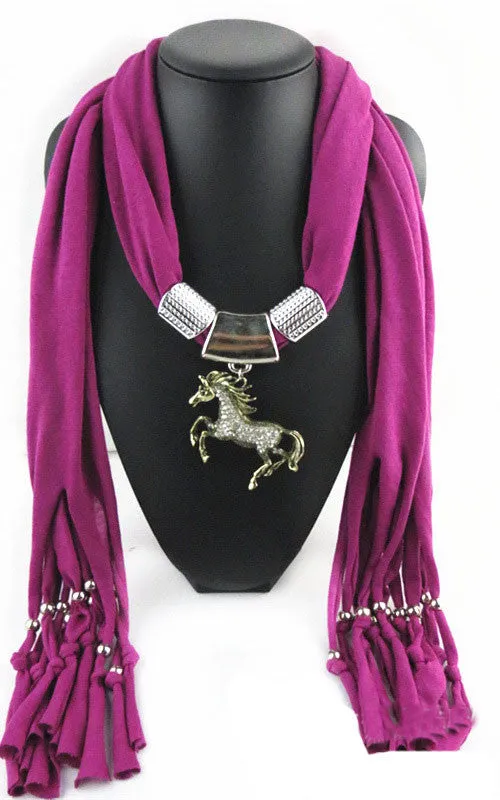 Necklace Scarf with Horse Pendant