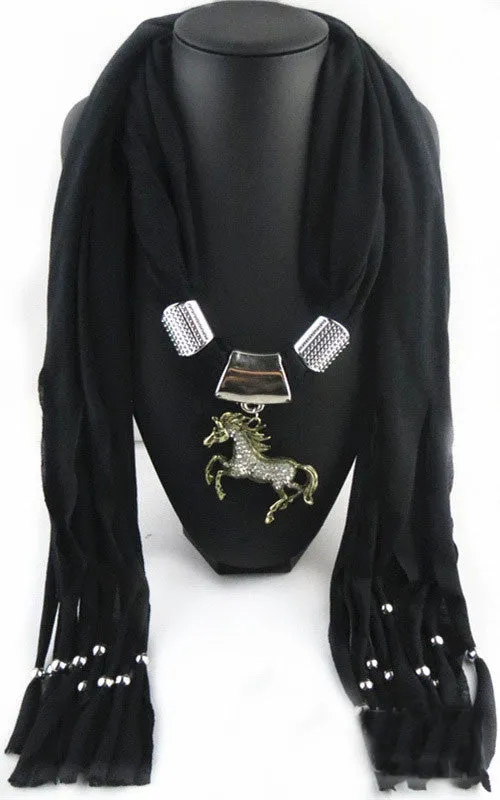 Necklace Scarf with Horse Pendant