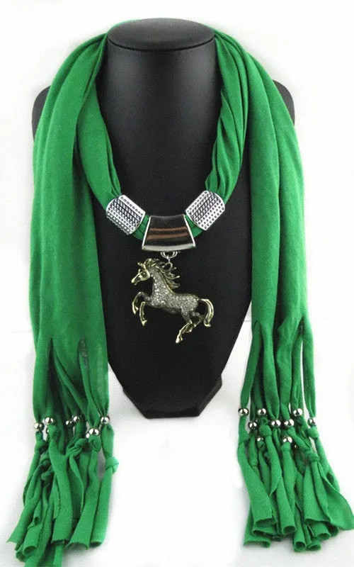 Necklace Scarf with Horse Pendant