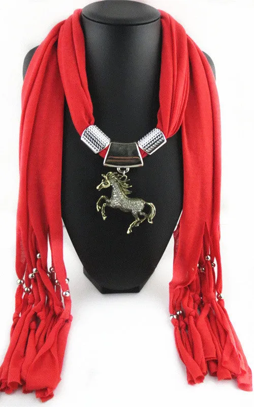 Necklace Scarf with Horse Pendant