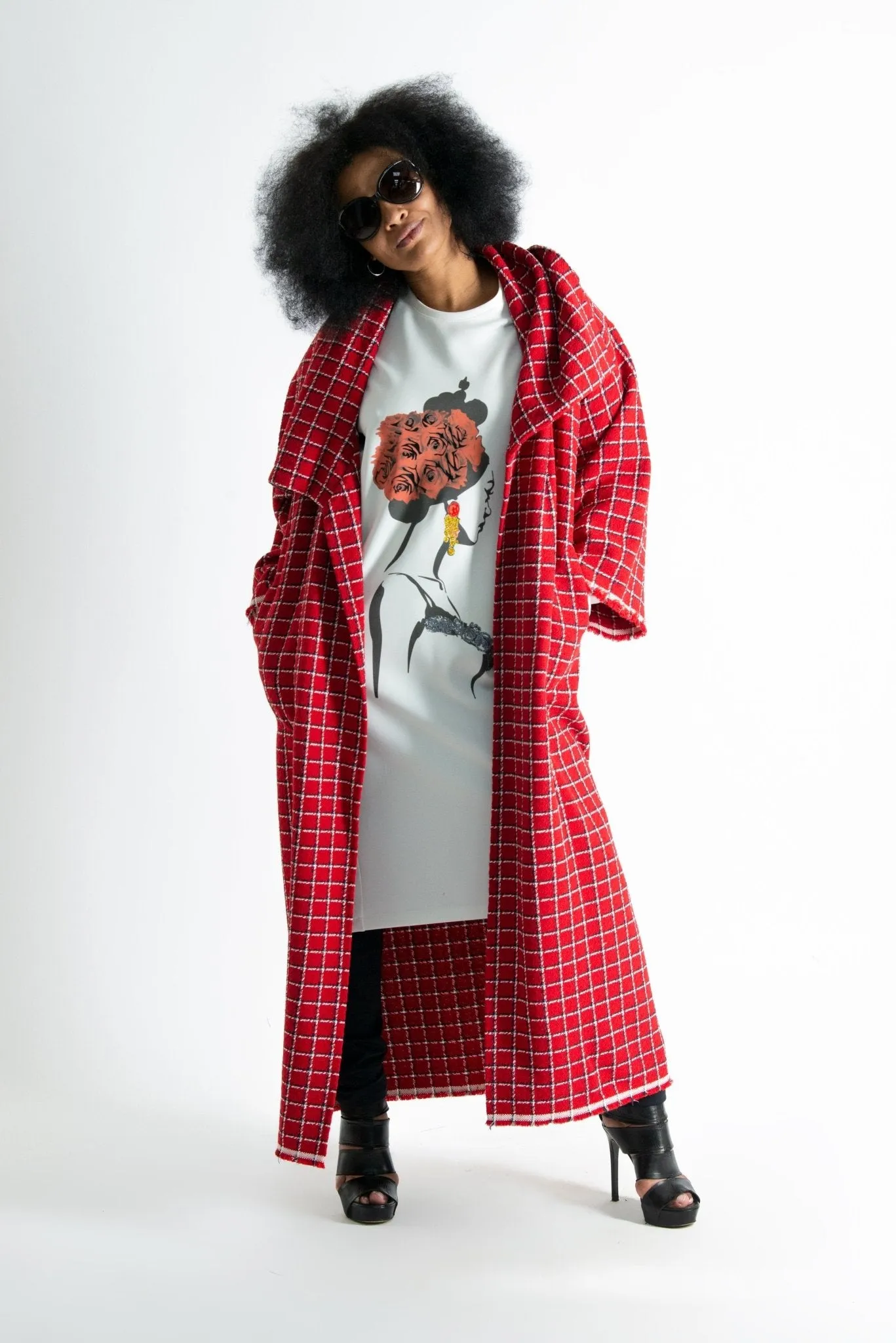 OFELIA Red Plaid Long Coat ON SALE