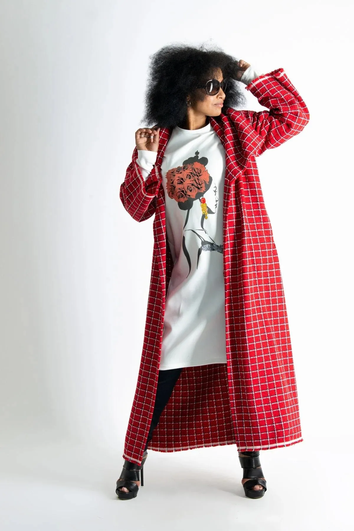 OFELIA Red Plaid Long Coat ON SALE