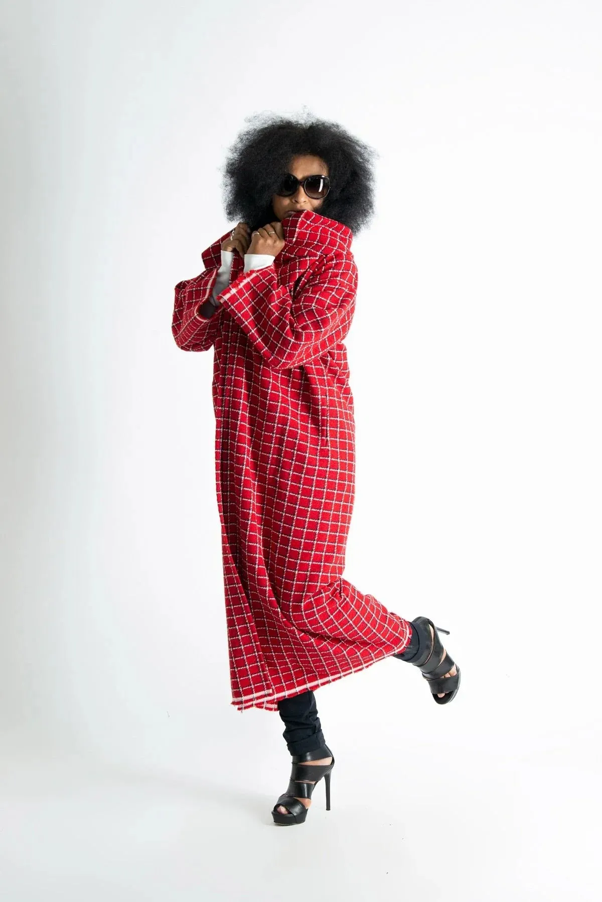 OFELIA Red Plaid Long Coat ON SALE