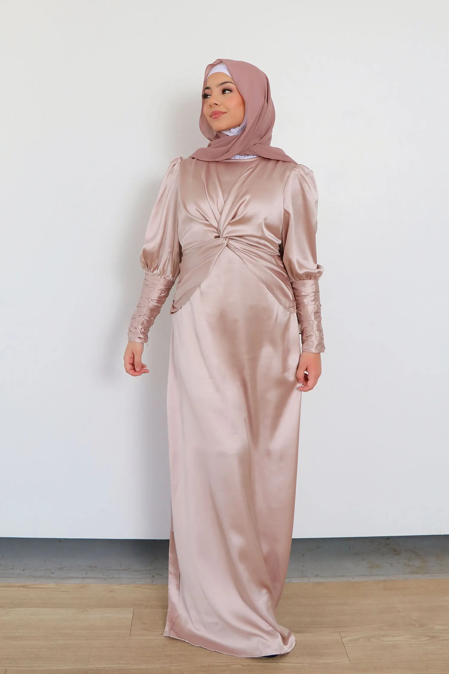 Olivia Wrap Satin Dress- Blush Pink