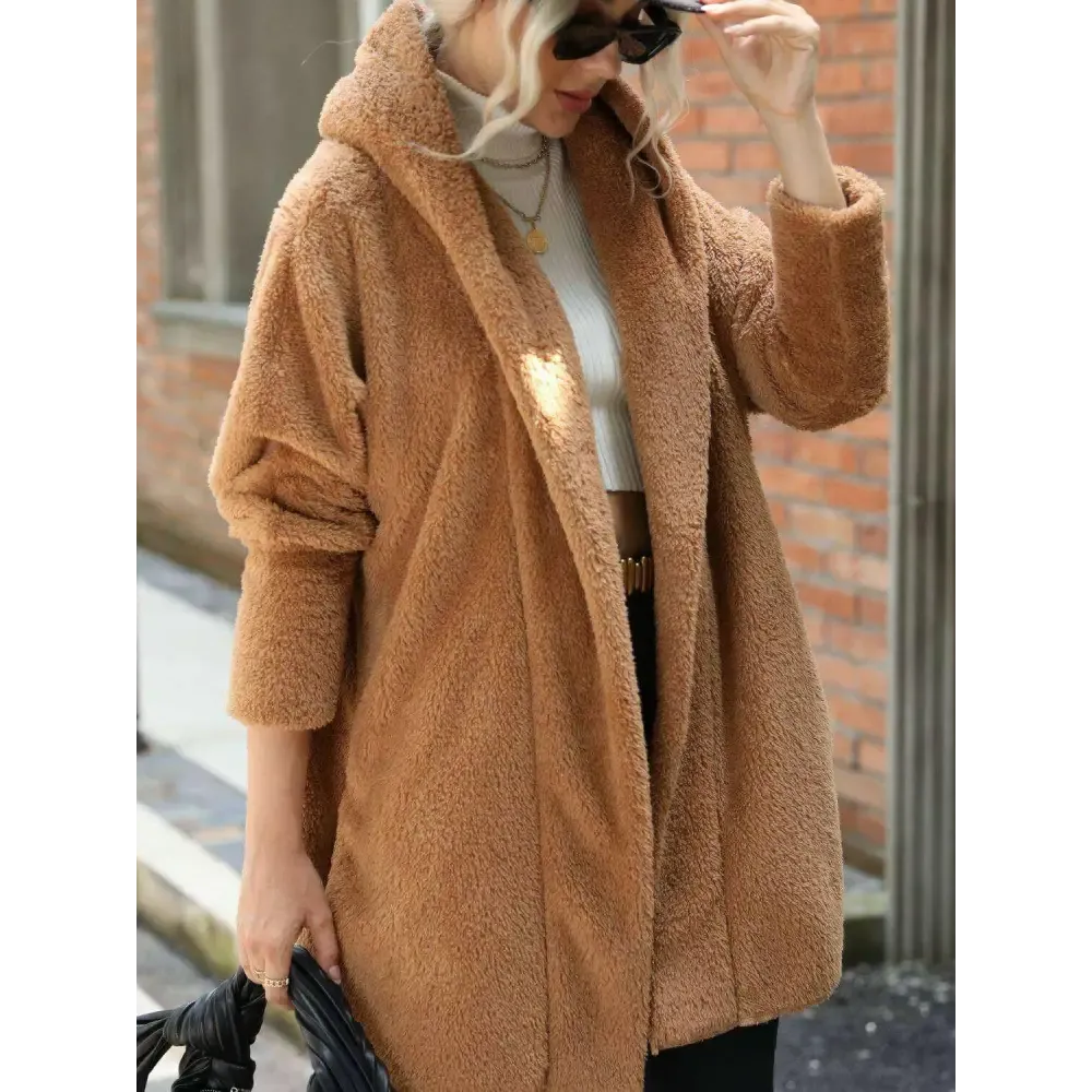 Open Front Hooded Teddy Coat in Timeless Luxury Fashion for Women