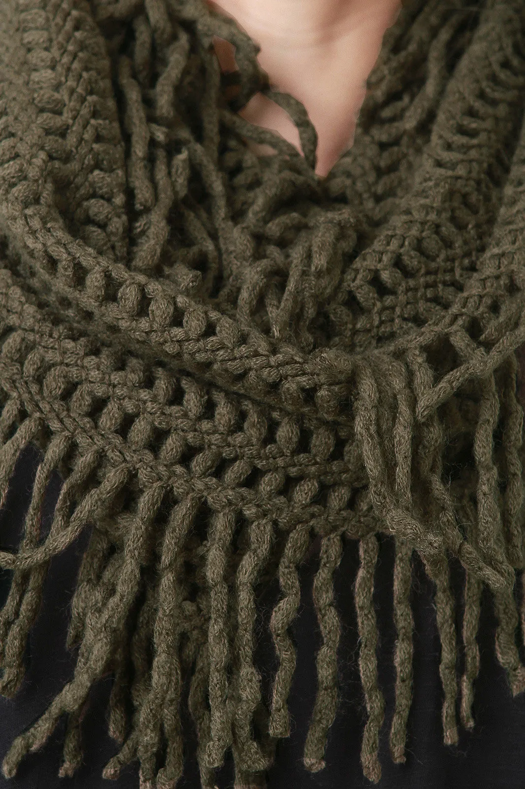 Open Knit Fringe Infinity Scarf