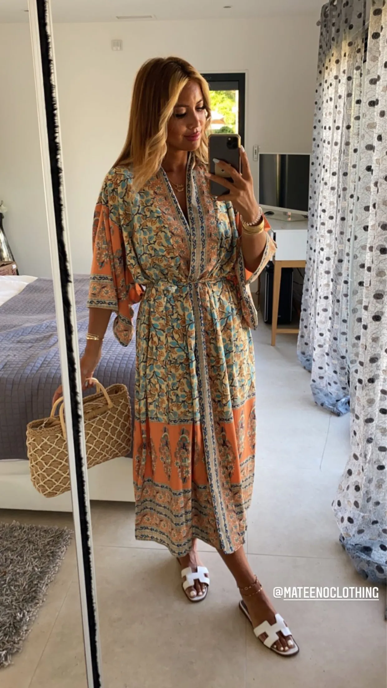 ORANGE ORIENTAL FLORAL PRINT KIMONO BLOUSE