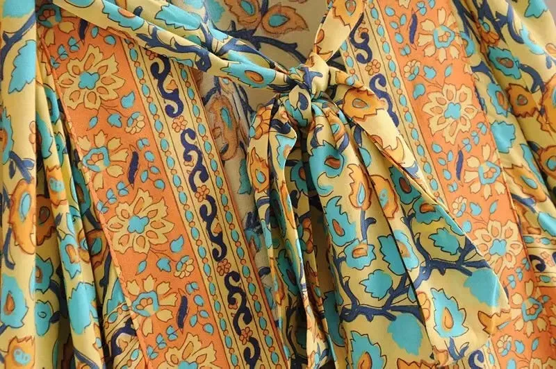 ORANGE ORIENTAL FLORAL PRINT KIMONO BLOUSE