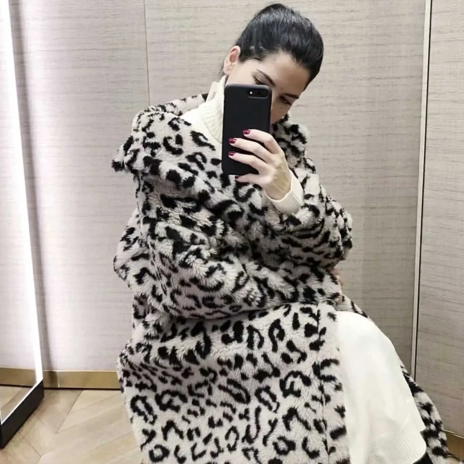 Oversized Leopard Print Fuzzy Teddy Coat