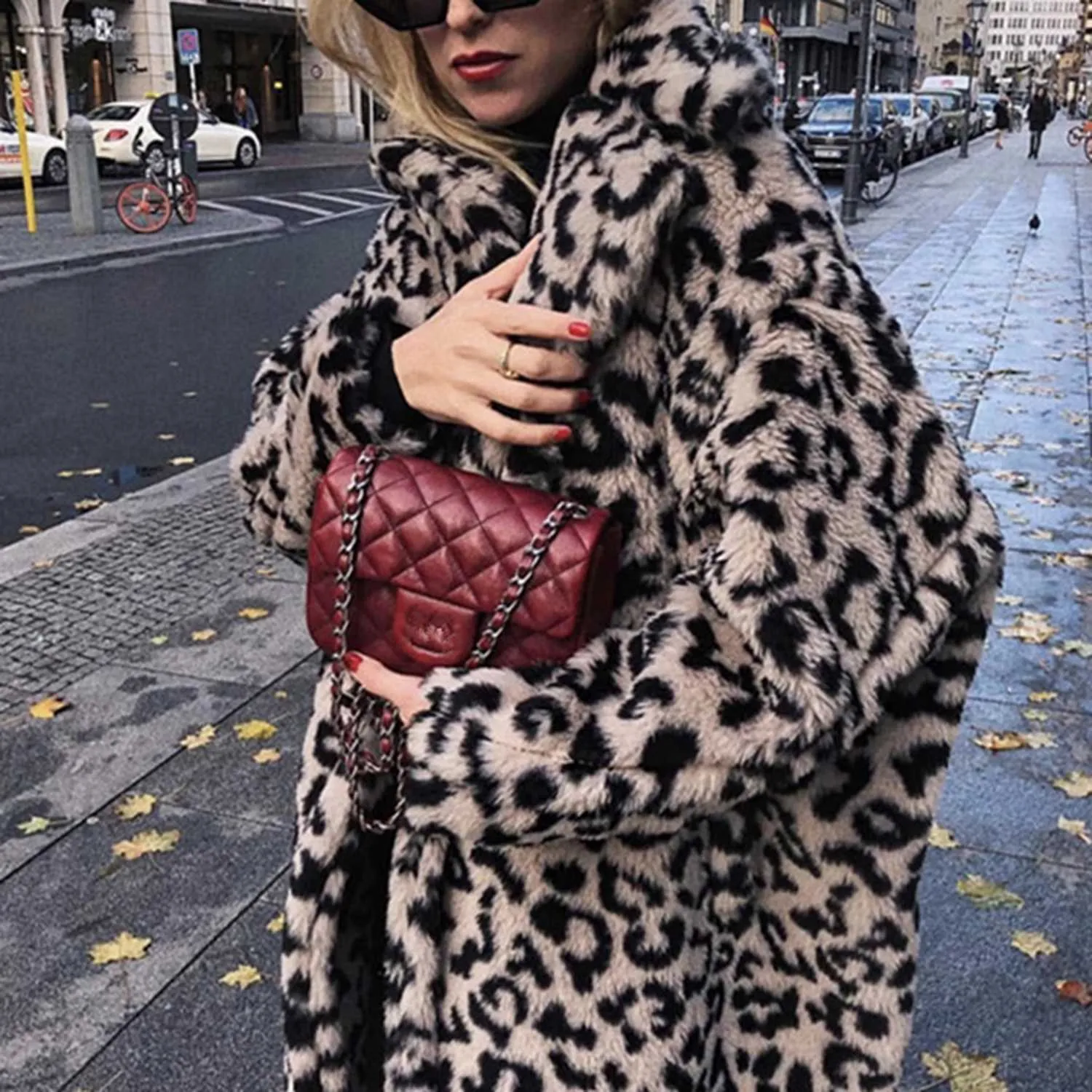 Oversized Leopard Print Fuzzy Teddy Coat