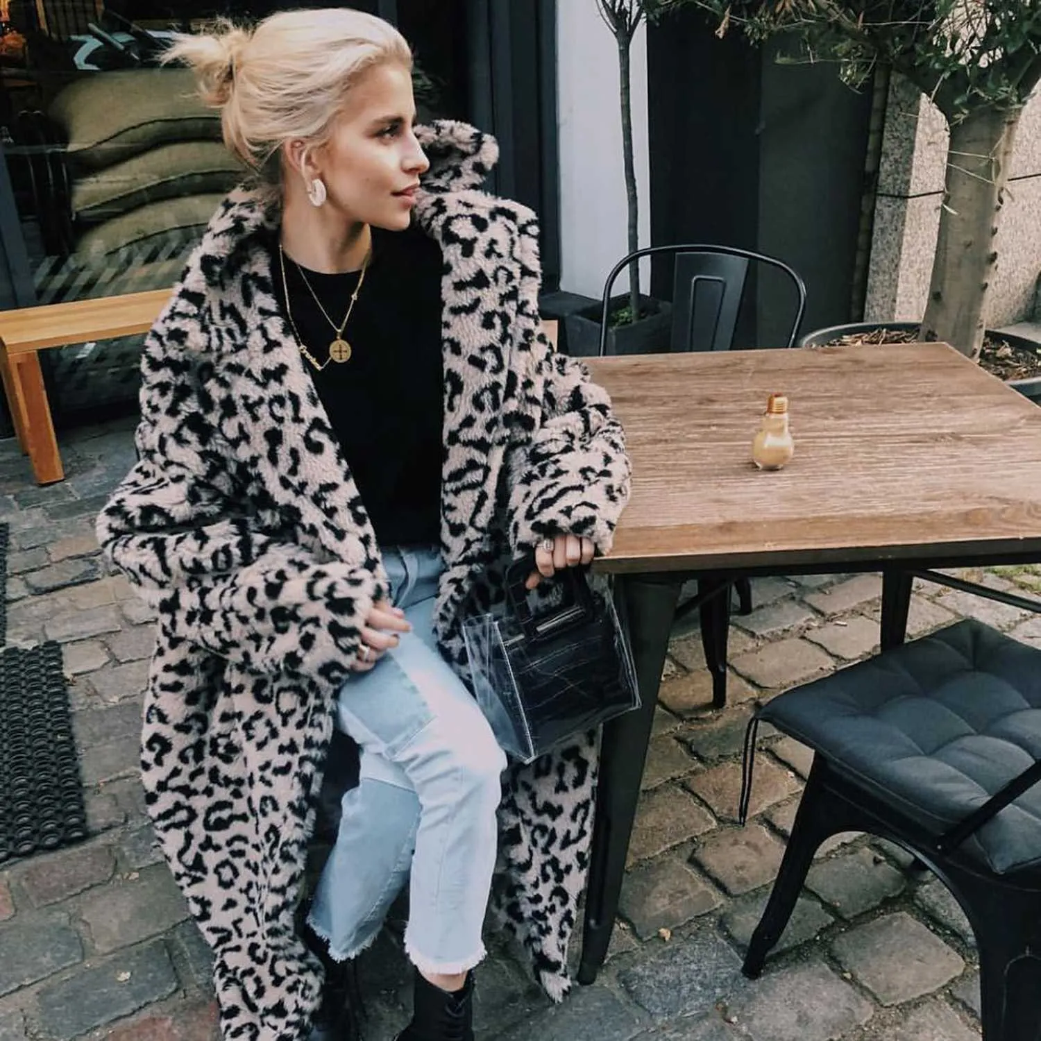 Oversized Leopard Print Fuzzy Teddy Coat