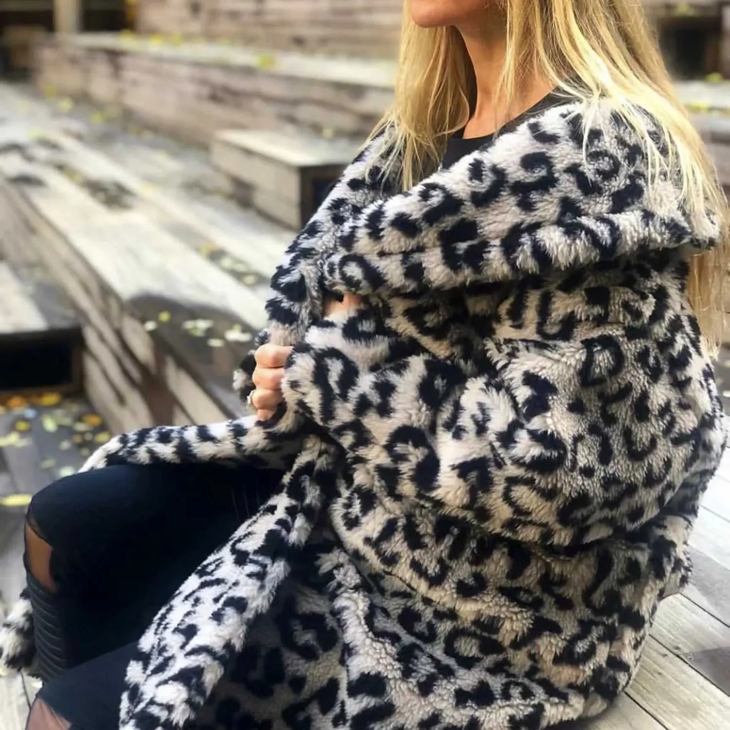 Oversized Leopard Print Fuzzy Teddy Coat