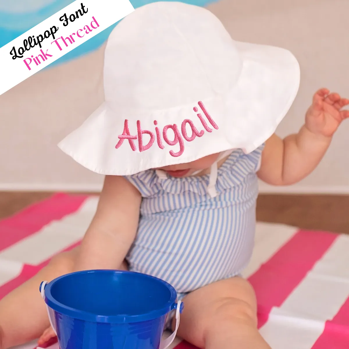 Personalized White Baby and Toddler Sun Hat With Sun Protective Wide Brim For Girls Infant Hat Newborn Hat