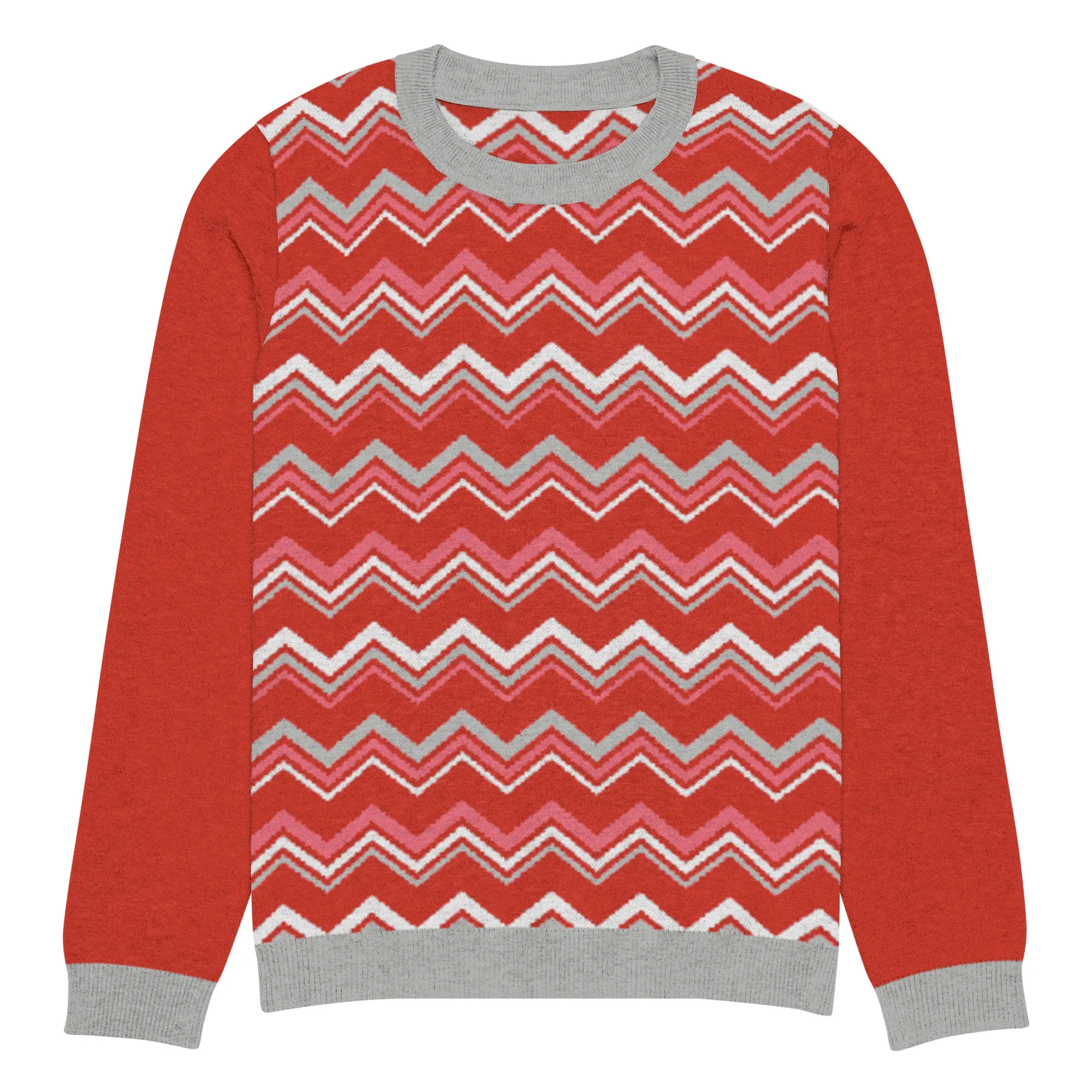 Pink Chevron in Grey Mist Knitted Crewneck Sweater