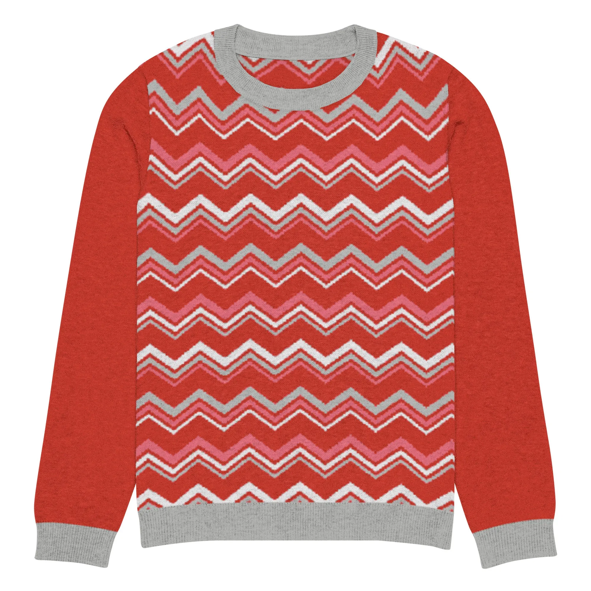 Pink Chevron in Grey Mist Knitted Crewneck Sweater