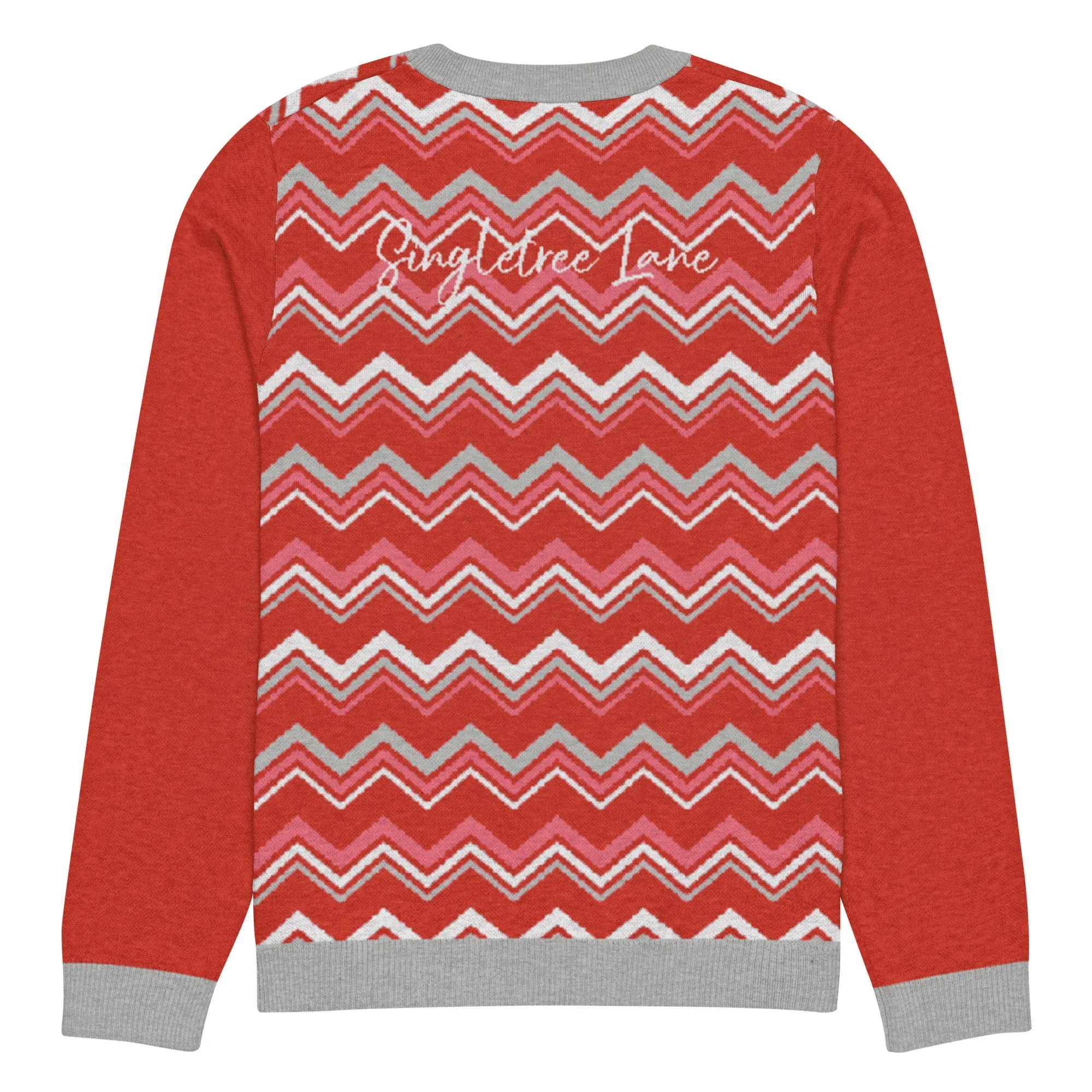 Pink Chevron in Grey Mist Knitted Crewneck Sweater