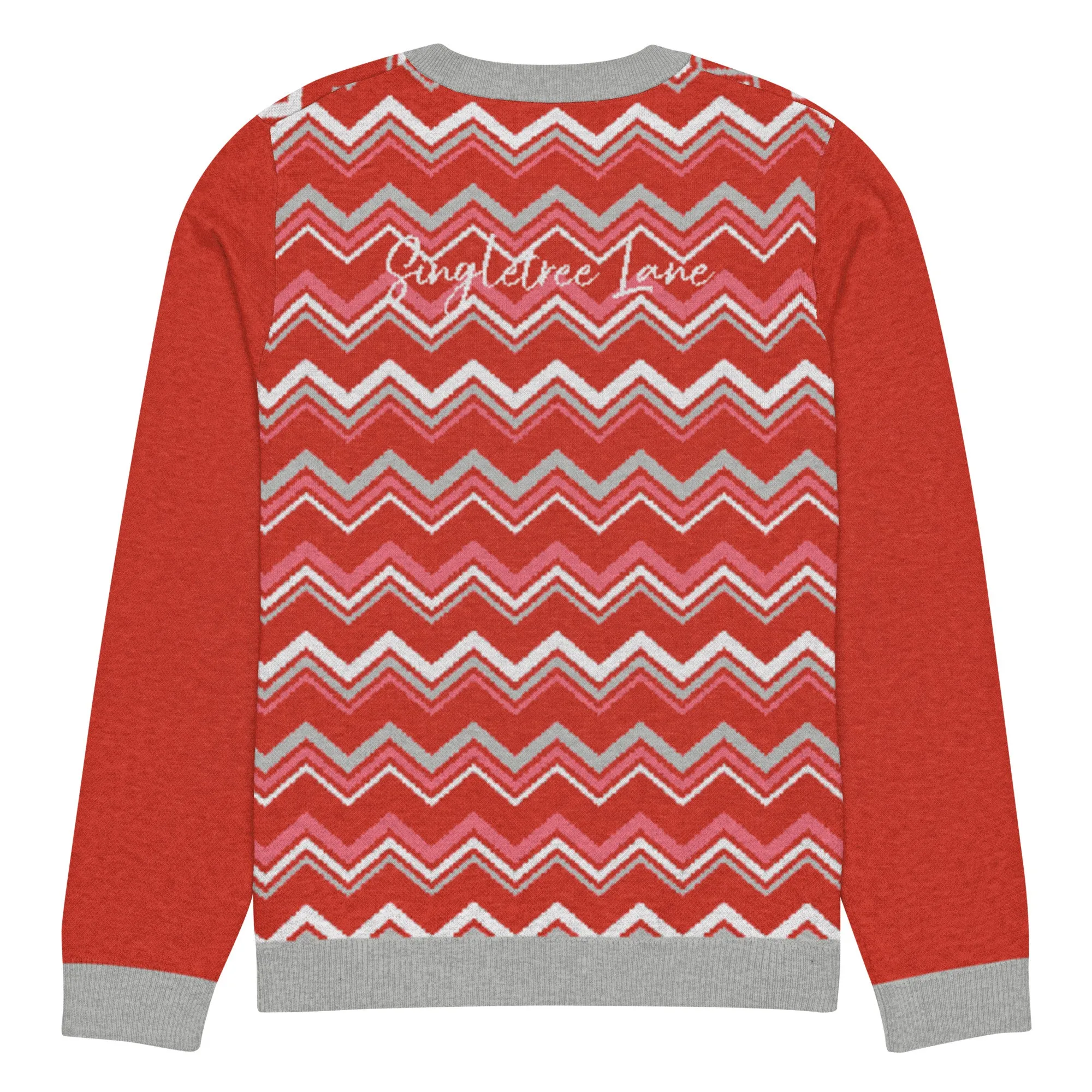 Pink Chevron in Grey Mist Knitted Crewneck Sweater