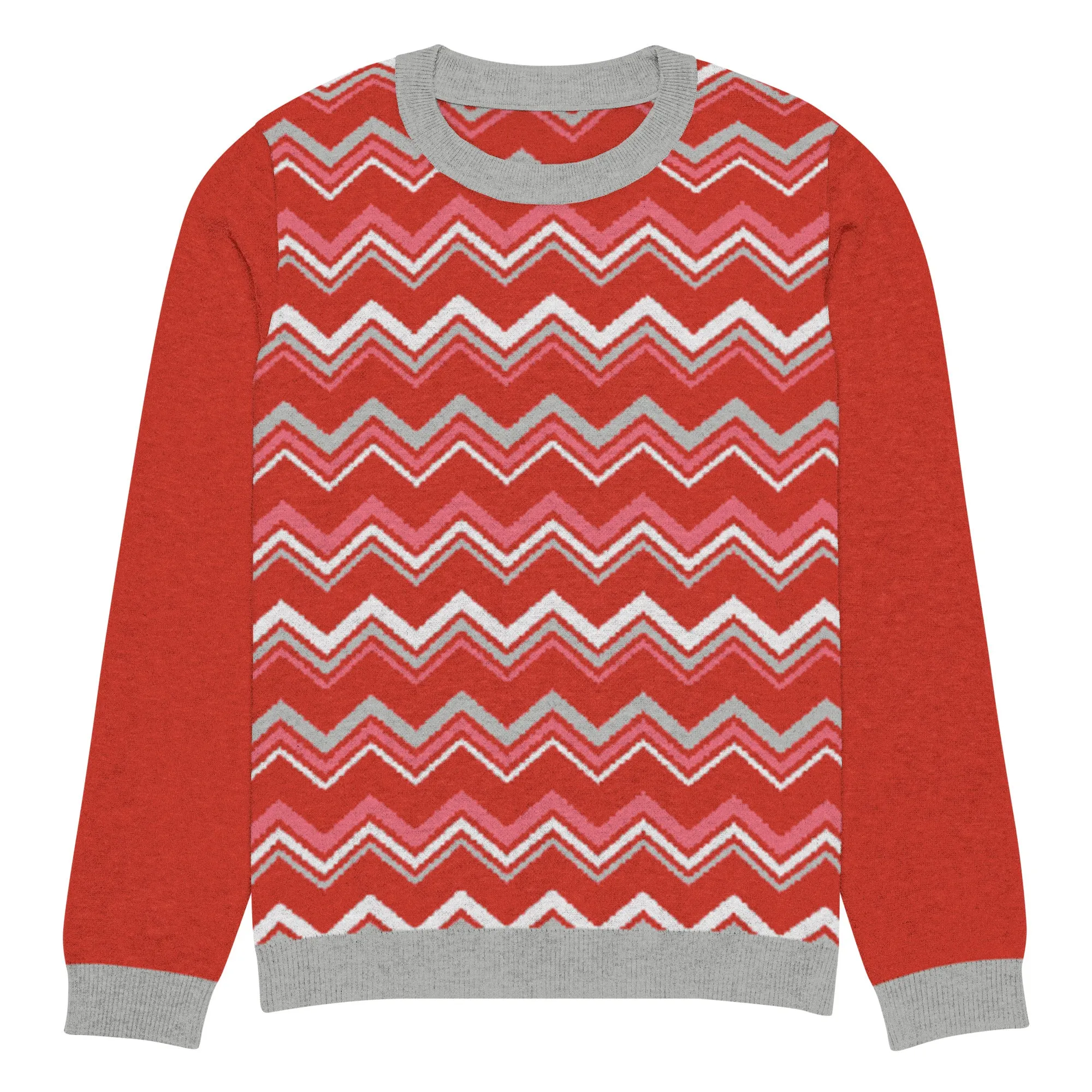 Pink Chevron in Grey Mist Knitted Crewneck Sweater