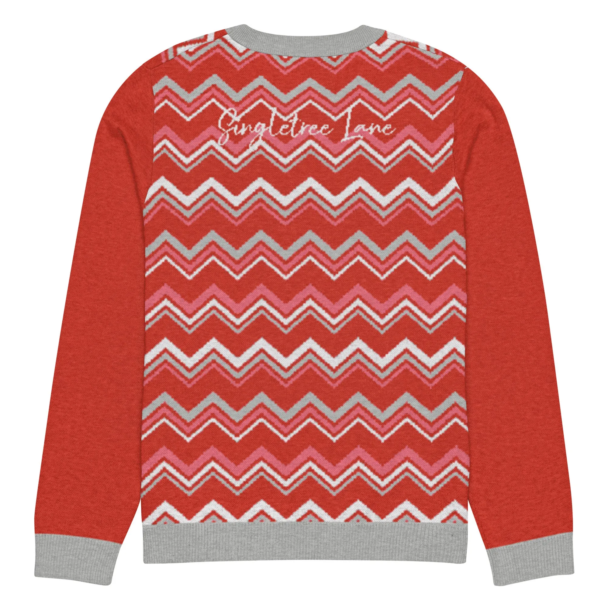 Pink Chevron in Grey Mist Knitted Crewneck Sweater