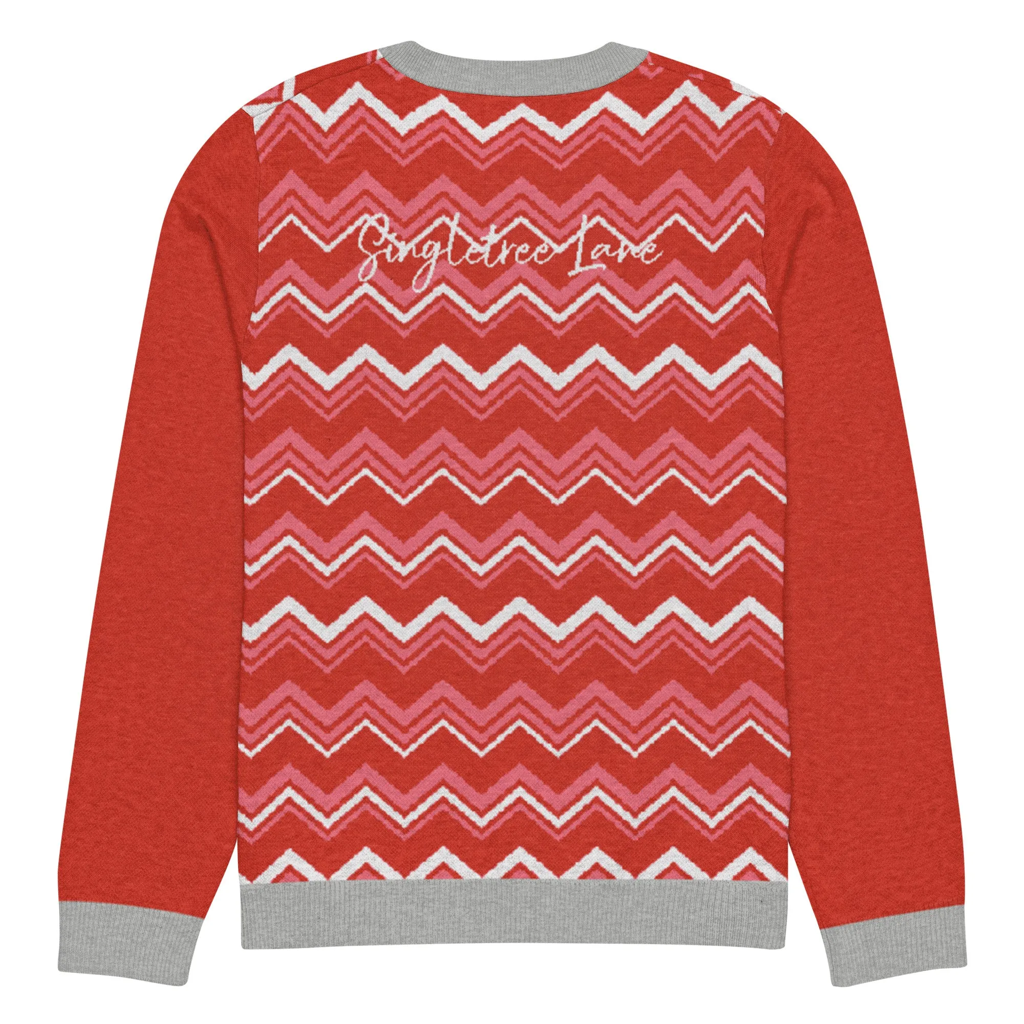 Pink Chevron in Grey Mist Knitted Crewneck Sweater