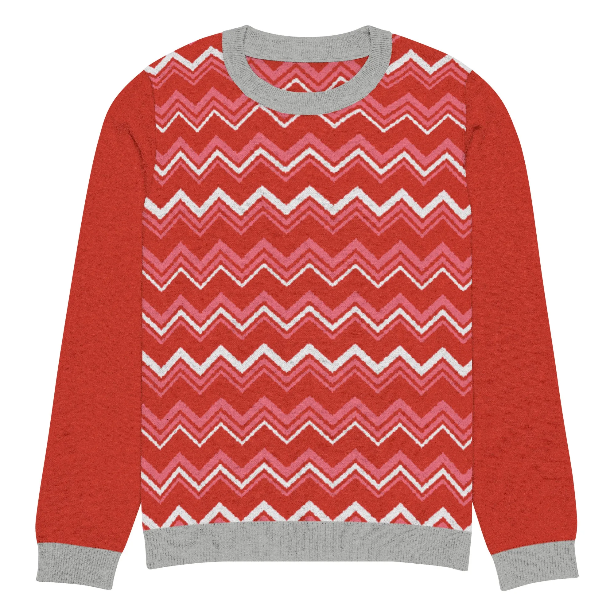 Pink Chevron in Grey Mist Knitted Crewneck Sweater