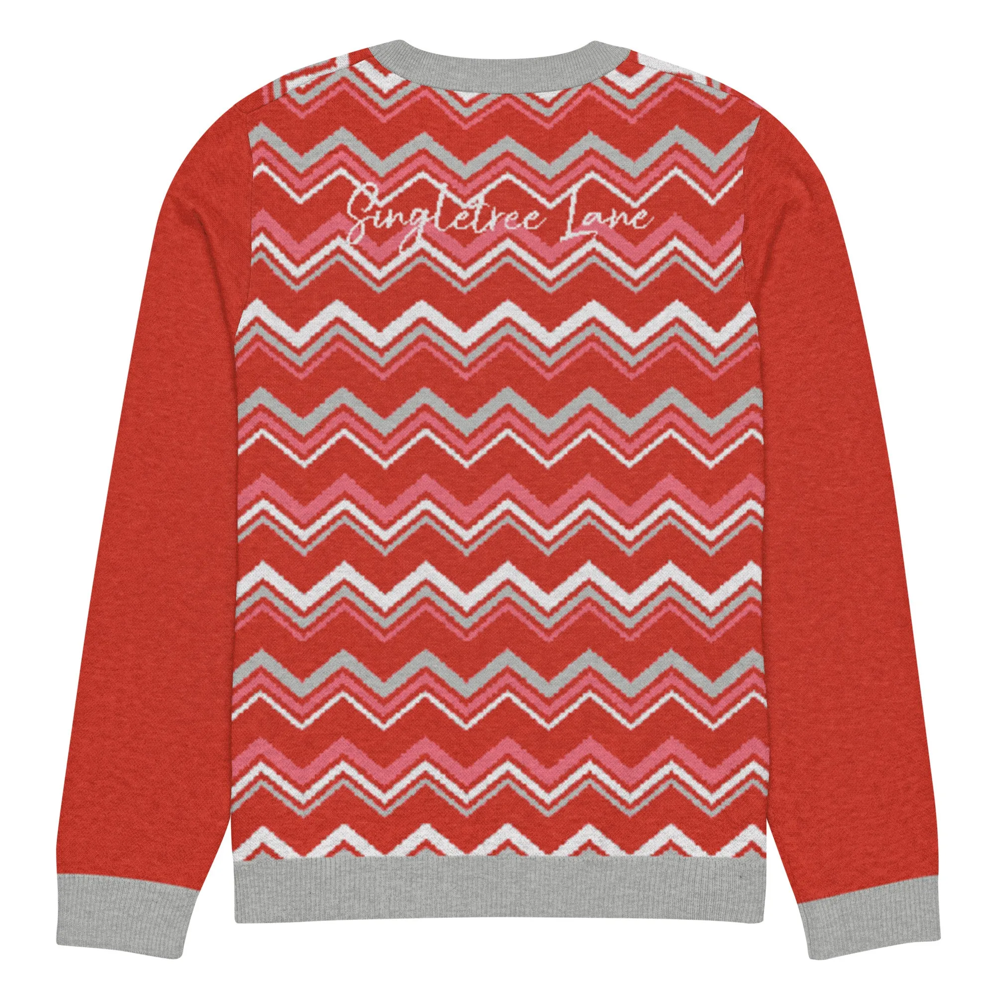 Pink Chevron in Grey Mist Knitted Crewneck Sweater