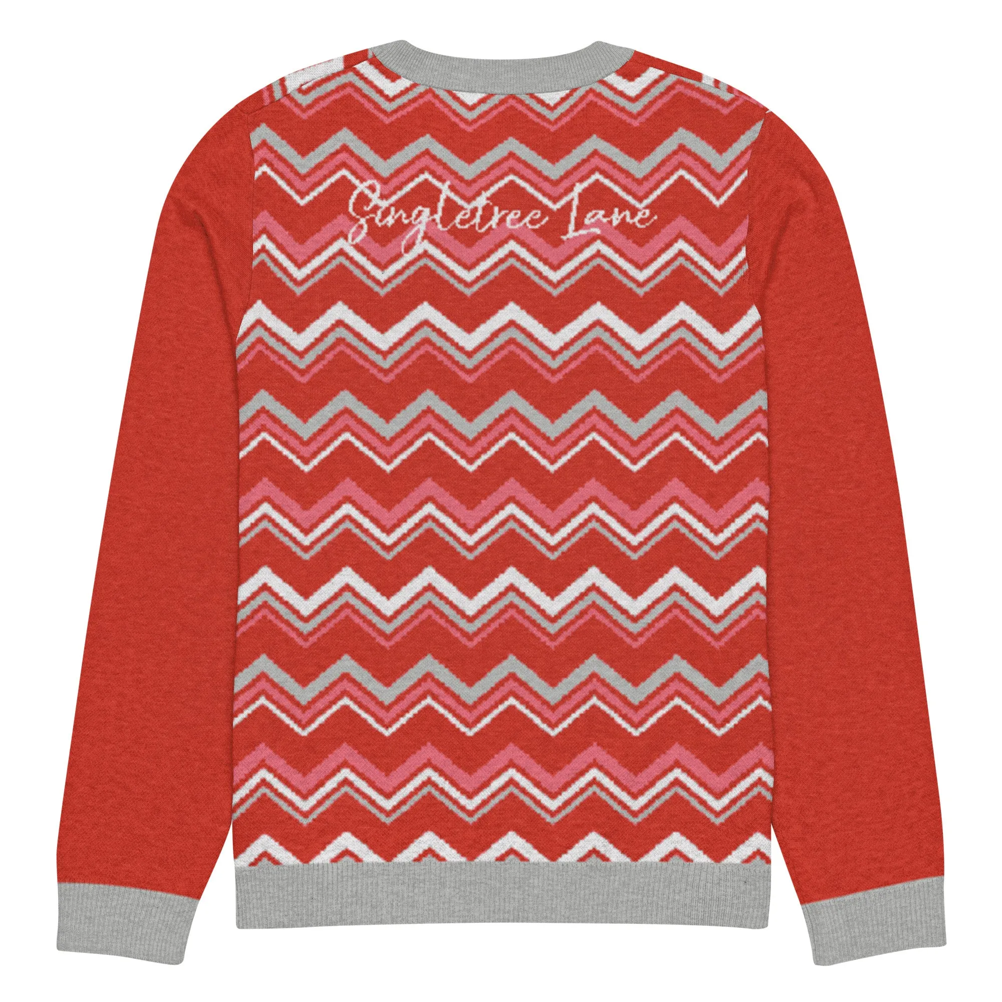 Pink Chevron in Grey Mist Knitted Crewneck Sweater