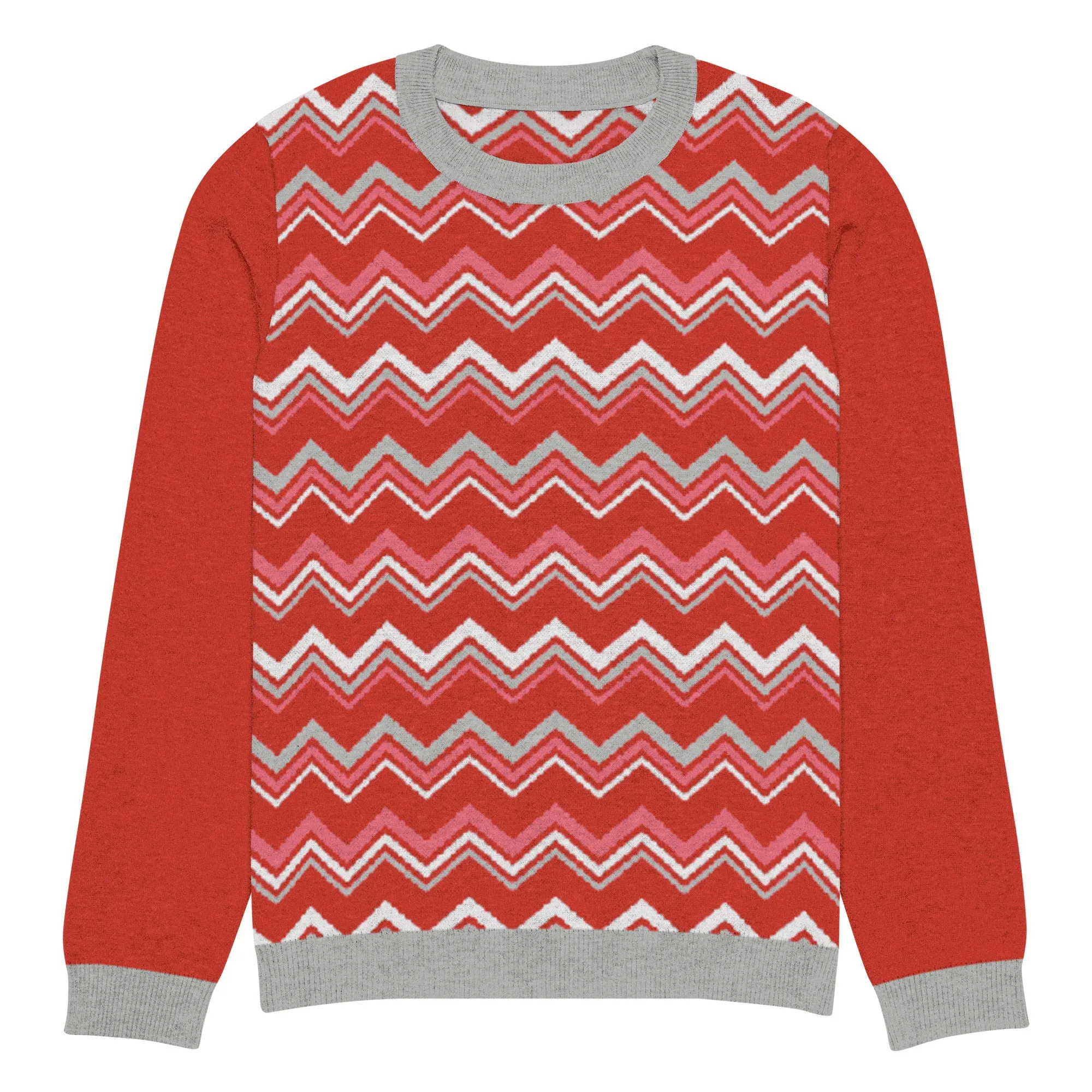 Pink Chevron in Grey Mist Knitted Crewneck Sweater