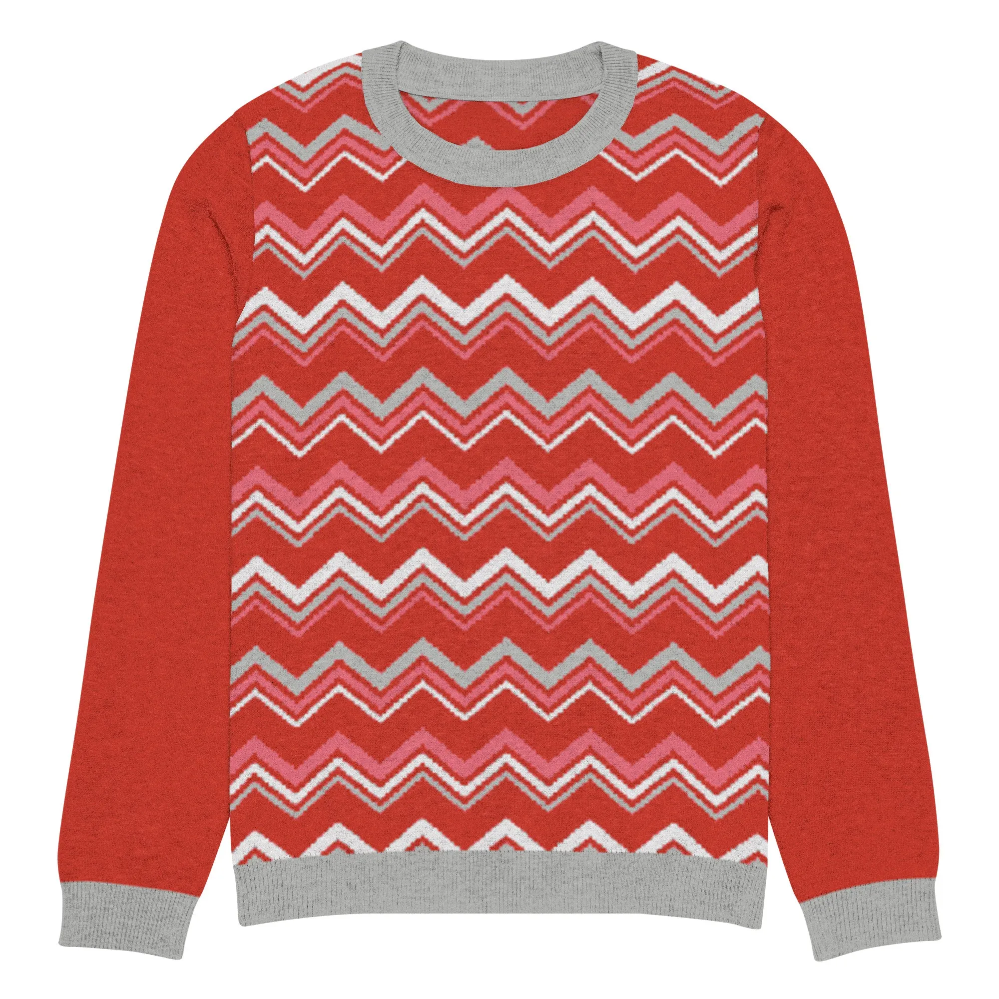 Pink Chevron in Grey Mist Knitted Crewneck Sweater