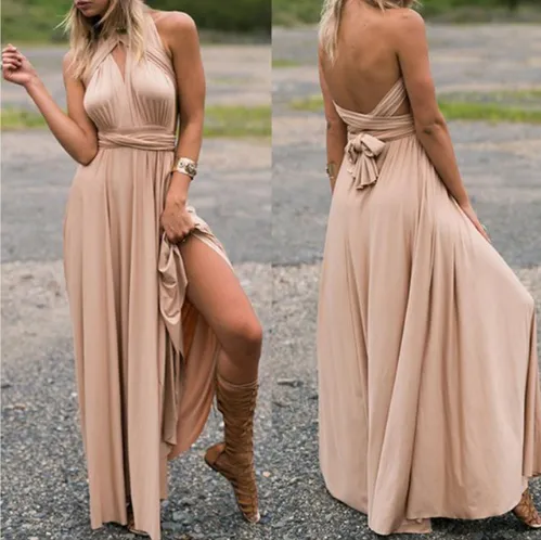 Plunge Tie Waist Maxi Dress