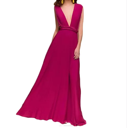 Plunge Tie Waist Maxi Dress