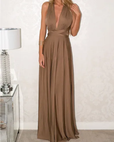 Plunge Tie Waist Maxi Dress