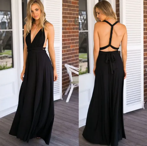 Plunge Tie Waist Maxi Dress