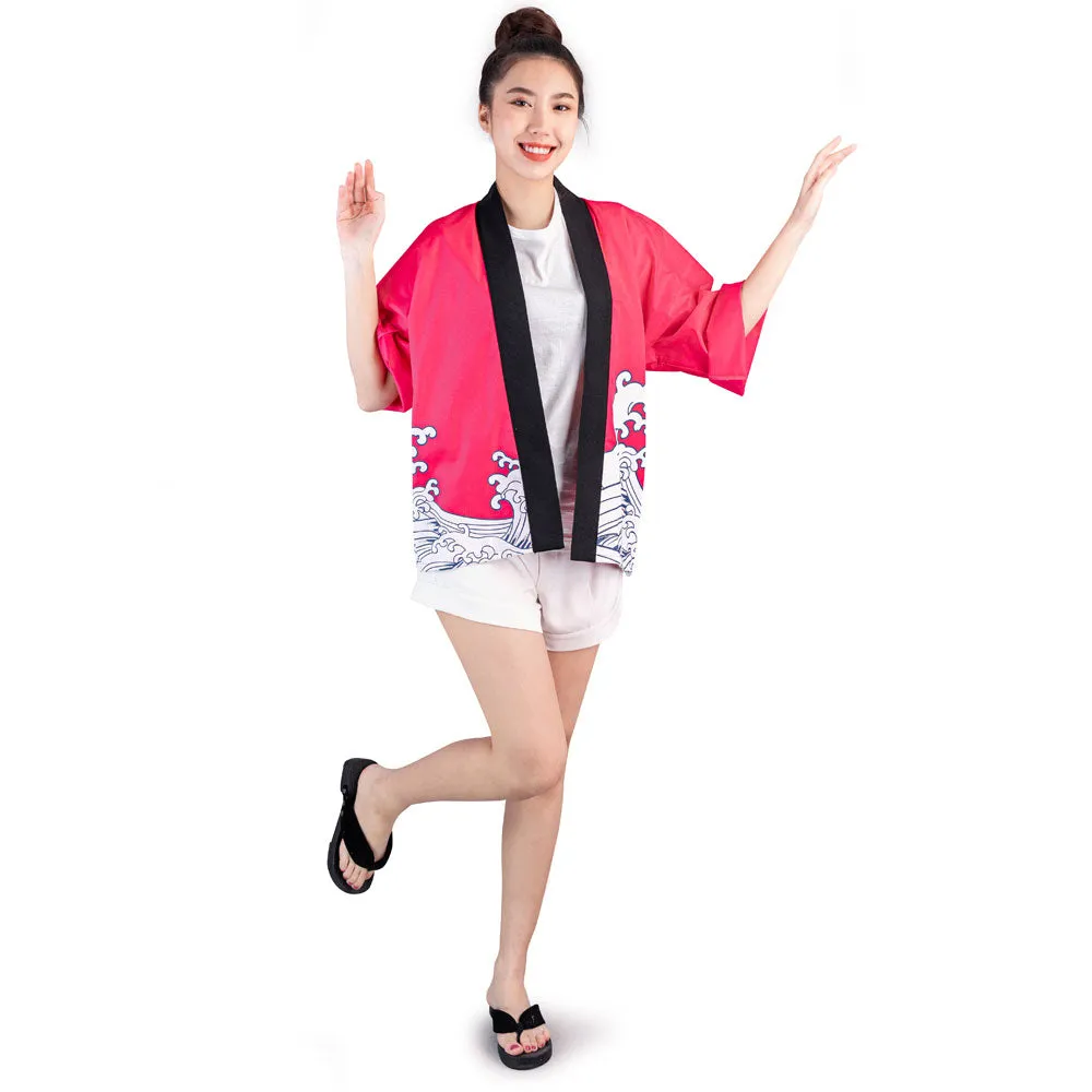 Purple Japanese Happi Kimono Jacket Murasaki Waves