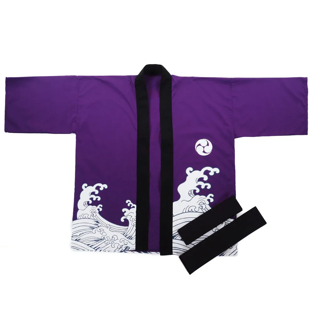 Purple Japanese Happi Kimono Jacket Murasaki Waves