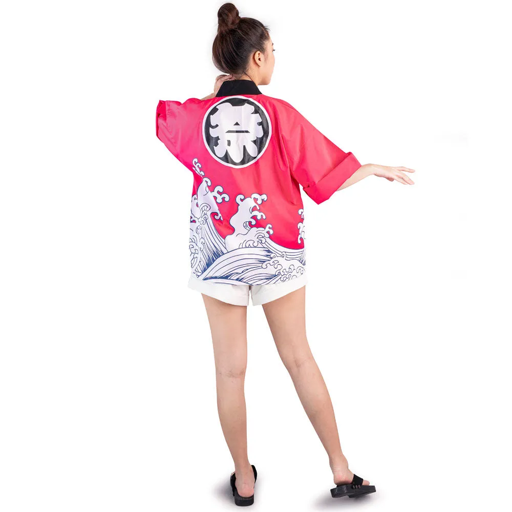 Purple Japanese Happi Kimono Jacket Murasaki Waves