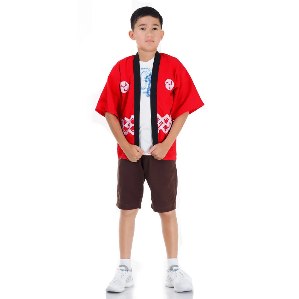 Red Japanese Kids Happi Kimono Jacket Kaze Breeze