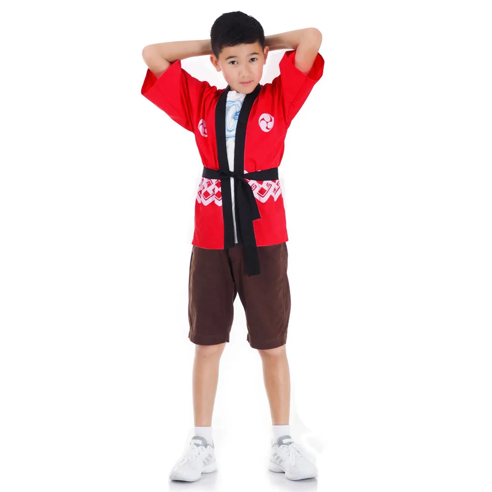 Red Japanese Kids Happi Kimono Jacket Kaze Breeze