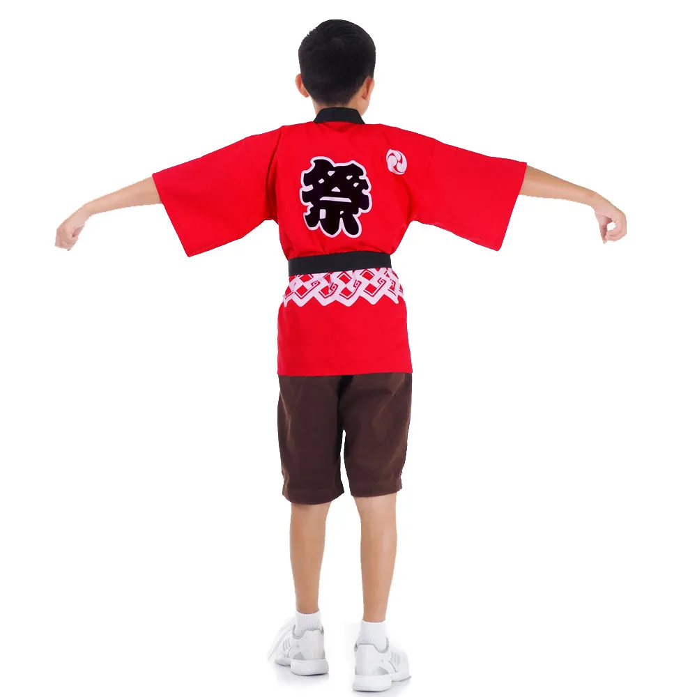 Red Japanese Kids Happi Kimono Jacket Kaze Breeze