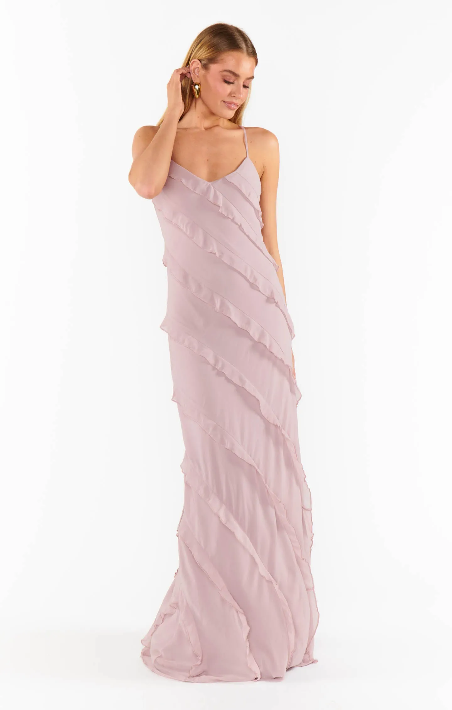 Romance Ruffle Dress ~ Neutral Mauve Chiffon