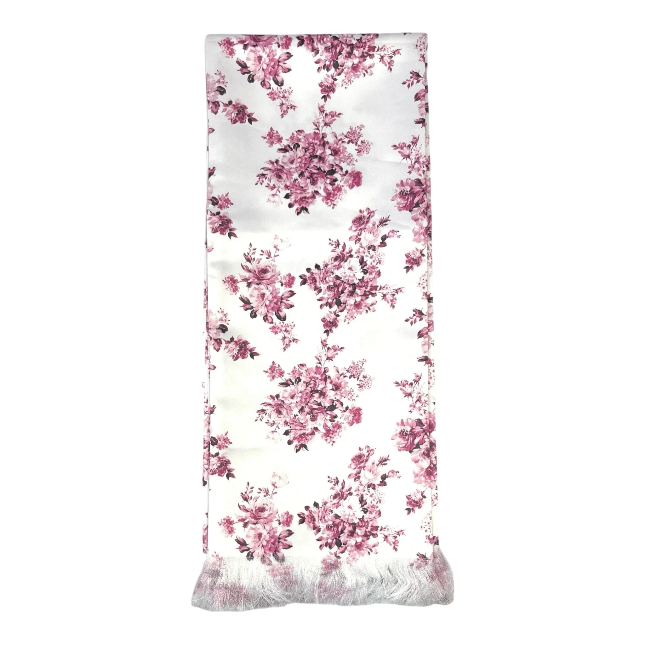 Rose Pink Floral Printed Scarf With Pocket Square