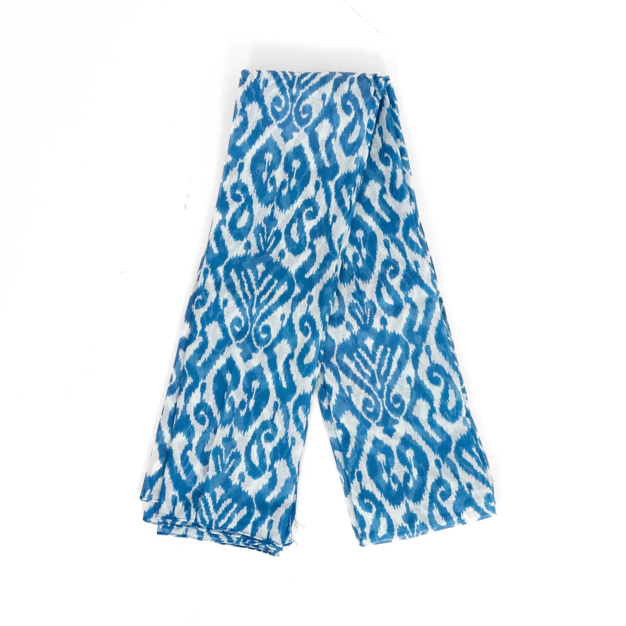 Saffron Lightweight Cotton Scarf - Light Blue, Damask