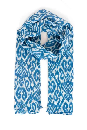 Saffron Lightweight Cotton Scarf - Light Blue, Damask