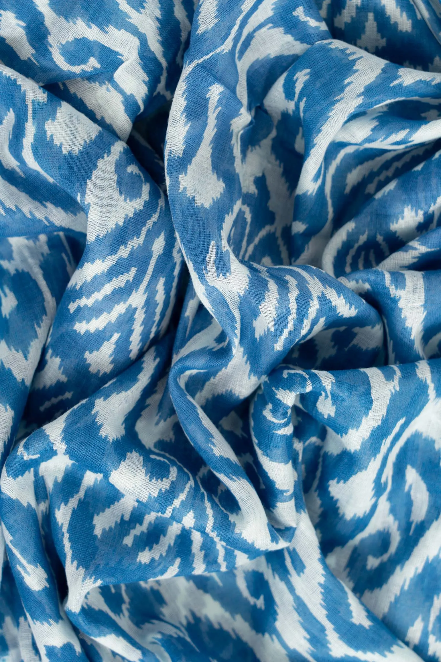 Saffron Lightweight Cotton Scarf - Light Blue, Damask